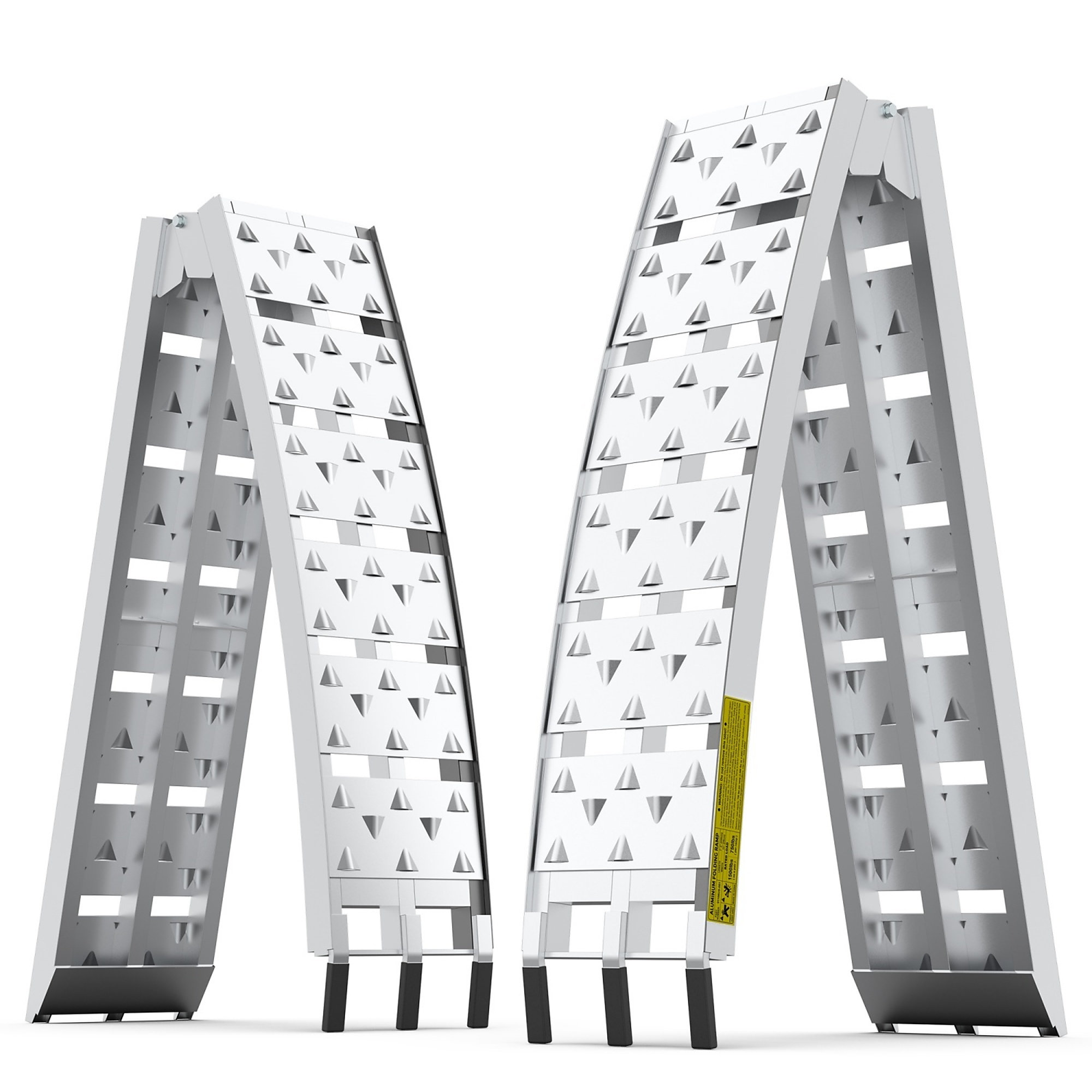 750 lbs. Per the Aluminum Bridge Ramp with 3 Reinforced Elongated Hooks and Raised Anti-Slip Pattern